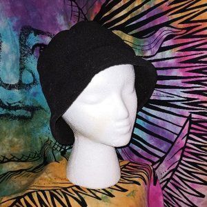 Black Cotton Bucket Bell Cloche Hat Cap Headcover Flapper Vegan